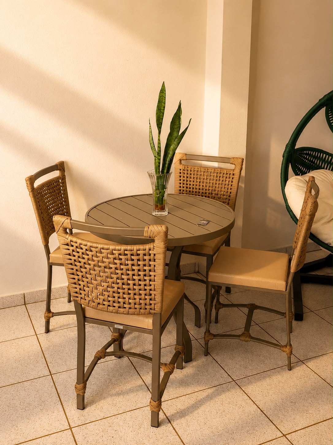Conjunto bistrô com cadeiras em fibra natural